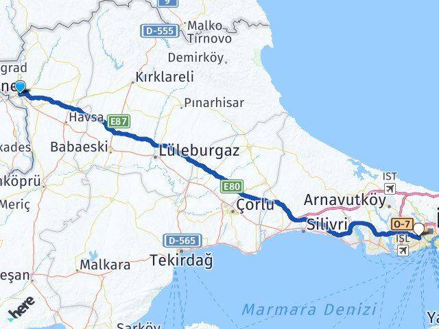 Edirne Bayrampaşa İstanbul Arası Kaç Km - Yol Haritası