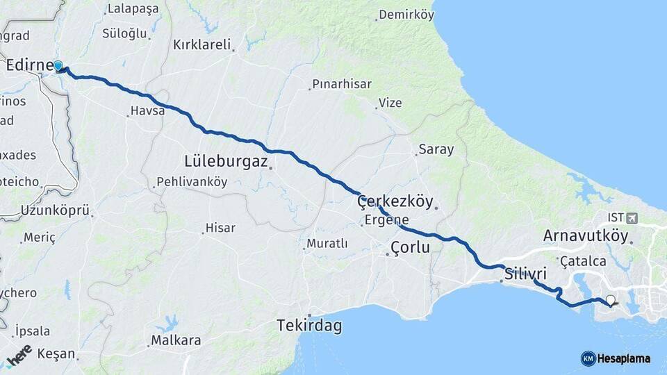 Edirne Beylikdüzü İstanbul Arası Kaç Km - Yol Haritası