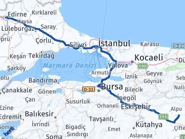 Edirne Beylikova Eskişehir Arası Kaç Km - Yol Haritası