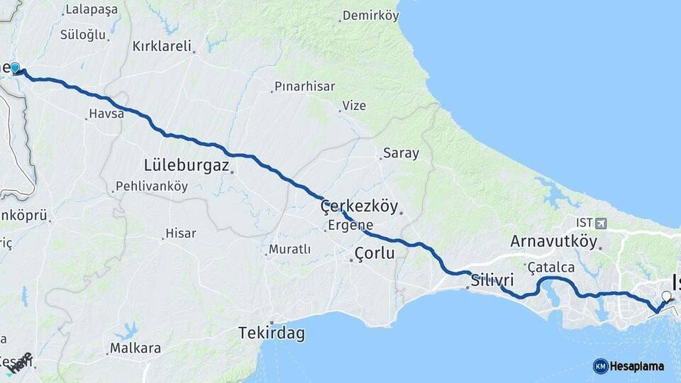 Edirne Beyoğlu İstanbul Arası Kaç Km - Yol Haritası