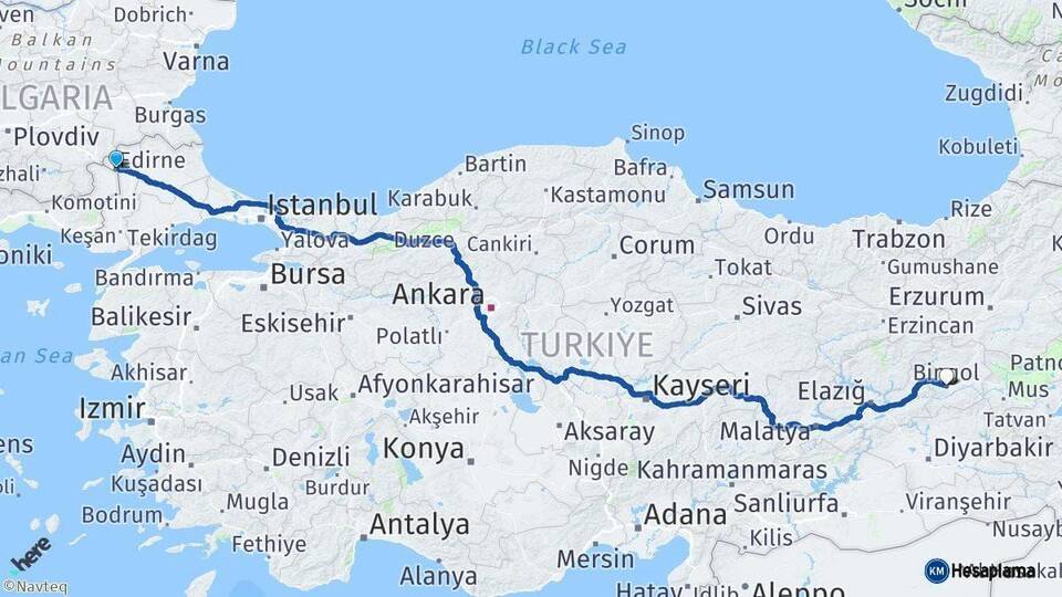 Edirne Bingöl Arası Kaç Km - Yol Haritası
