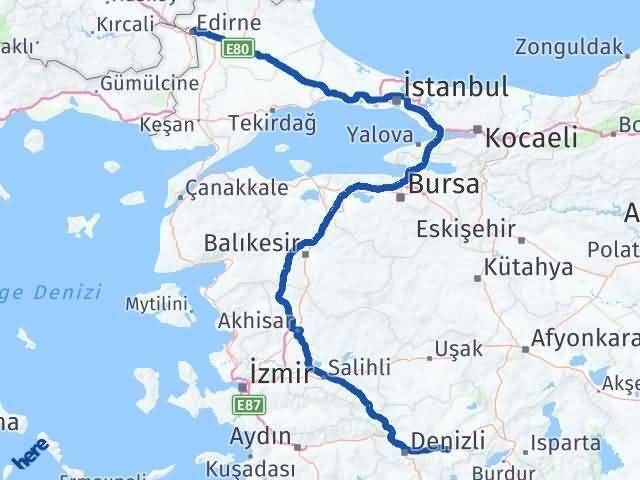 Edirne Bozkurt Denizli Arası Kaç Km - Yol Haritası