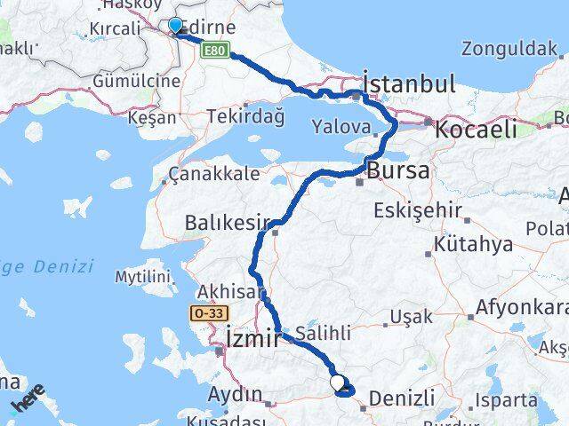 Edirne Buharkent Aydın Arası Kaç Km - Yol Haritası