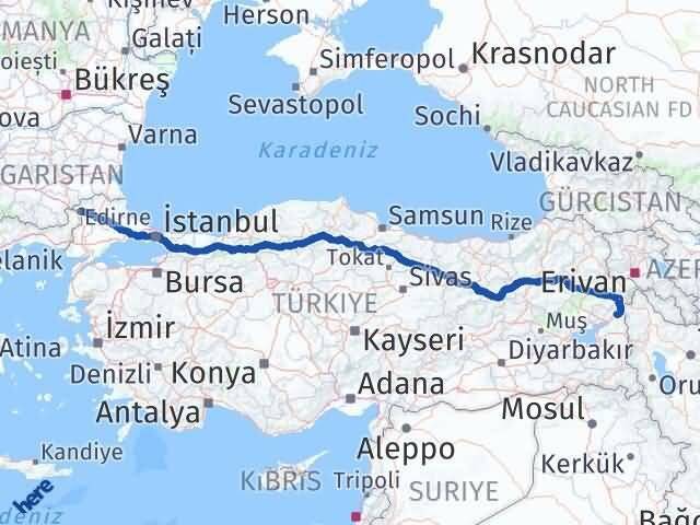 Edirne Çaldıran Van Arası Kaç Km - Yol Haritası
