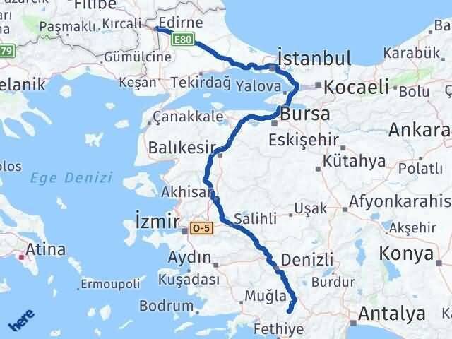 Edirne Çameli Denizli Arası Kaç Km - Yol Haritası