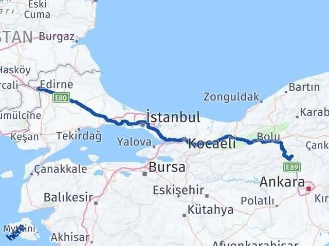Edirne Çamlıdere Ankara Arası Kaç Km - Yol Haritası
