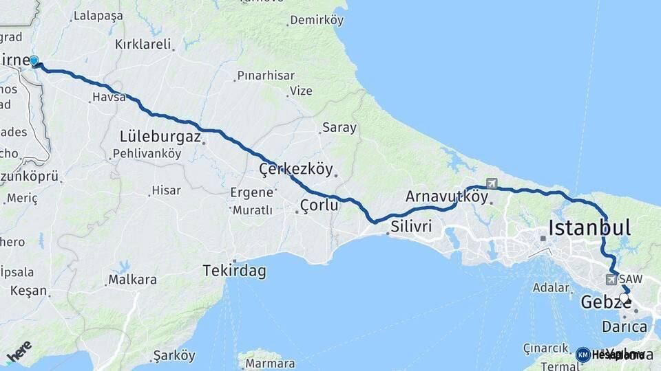 Edirne Çayırova Kocaeli Arası Kaç Km - Yol Haritası