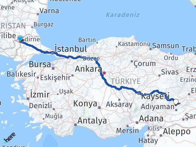Edirne Çelikhan Adıyaman Arası Kaç Km - Yol Haritası