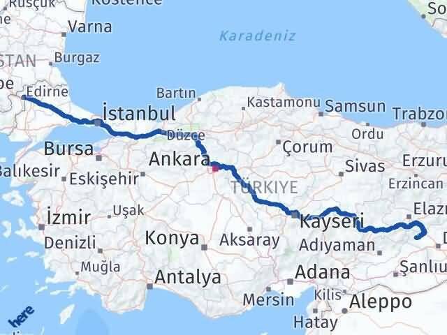 Edirne Çermik Diyarbakır Arası Kaç Km - Yol Haritası