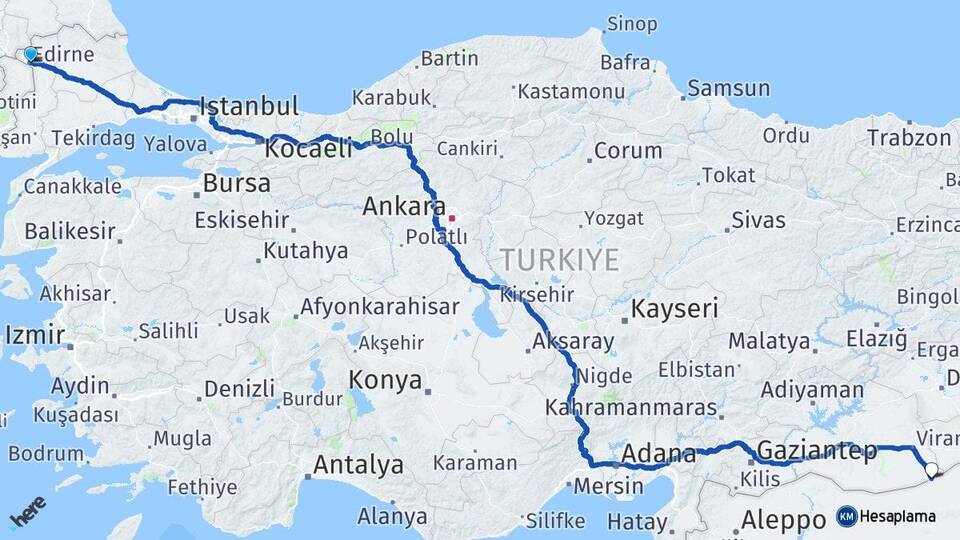Edirne Ceylanpınar Şanlıurfa Arası Kaç Km - Yol Haritası