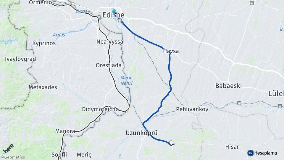 Edirne Çöpköy Uzunköprü Arası Kaç Km - Yol Haritası