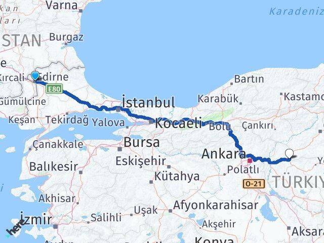 Edirne Delice Kırıkkale Arası Kaç Km - Yol Haritası