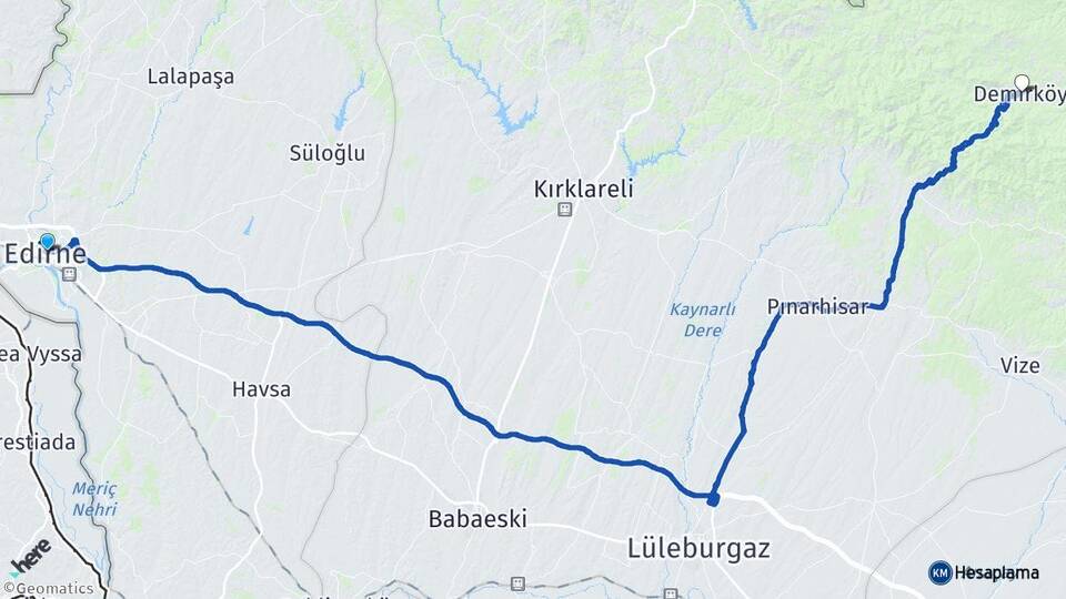 Edirne Demirköy Kırklareli Arası Kaç Km - Yol Haritası