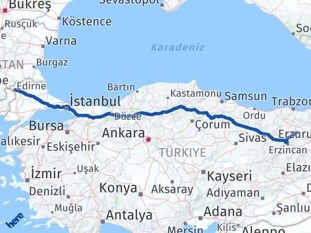 Edirne Demirözü Bayburt Arası Kaç Km - Yol Haritası