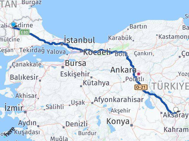 Edirne Derinkuyu Nevşehir Arası Kaç Km - Yol Haritası
