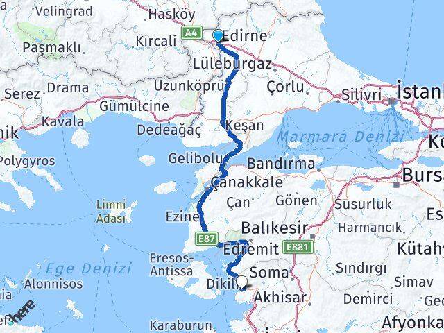 Edirne Dikili İzmir Arası Kaç Km - Yol Haritası