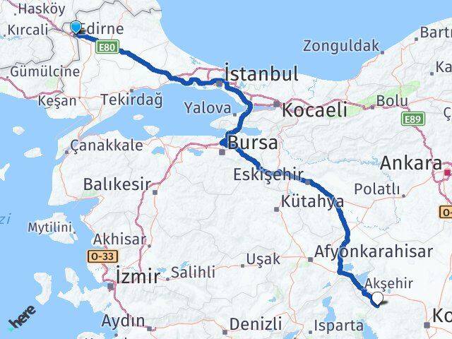 Edirne Doğanhisar Konya Arası Kaç Km - Yol Haritası