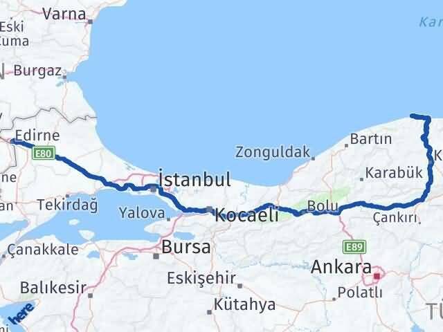 Edirne Doğanyurt Kastamonu Arası Kaç Km - Yol Haritası