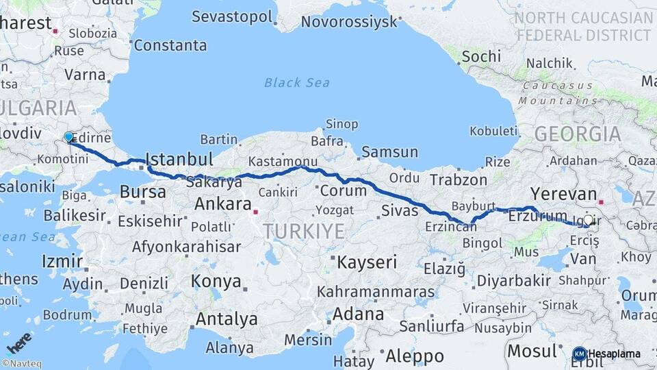 Edirne Doğubayazıt Ağrı Arası Kaç Km - Yol Haritası