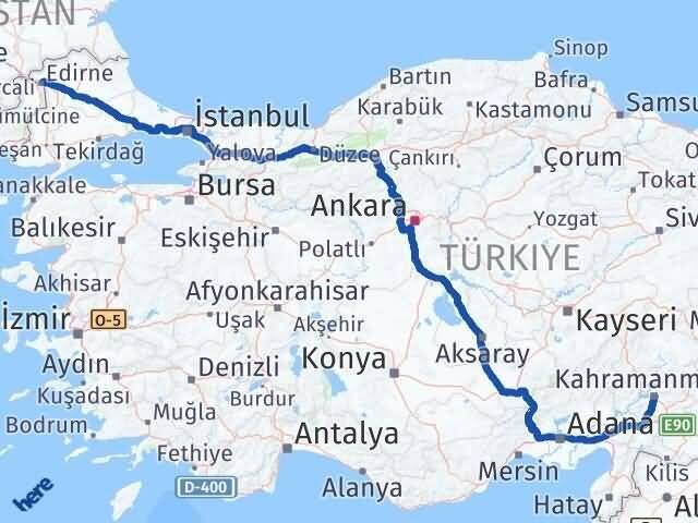 Edirne Dulkadiroğlu Kahramanmaraş Arası Kaç Km - Yol Haritası