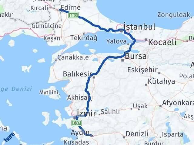 Edirne Efeler Aydın Arası Kaç Km - Yol Haritası