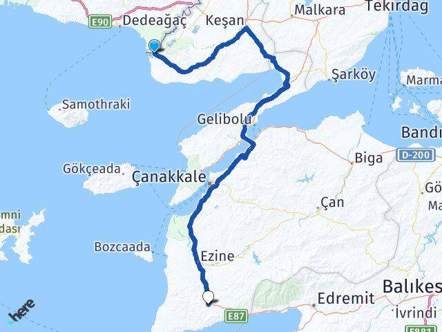 Edirne Enez Ayvacık Çanakkale Arası Kaç Km - Yol Haritası