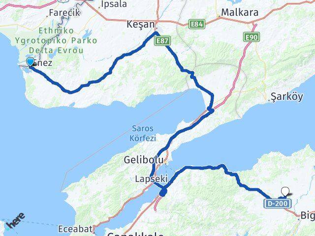 Edirne Enez Biga Çanakkale Arası Kaç Km - Yol Haritası