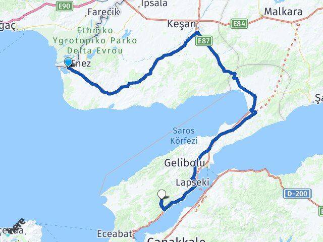Edirne Enez Ilgardere Gelibolu Çanakkale Arası Kaç Km - Yol Haritası