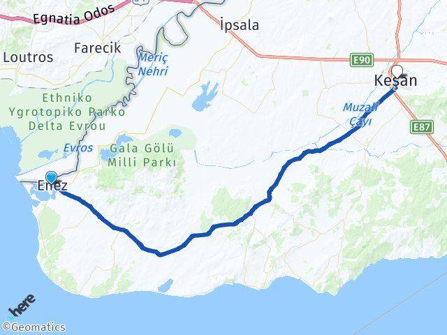 Edirne Enez Keşan Arası Kaç Km - Yol Haritası