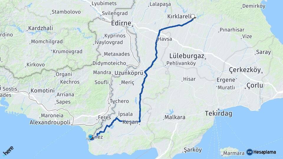 Edirne Enez Kırklareli Arası Kaç Km - Yol Haritası