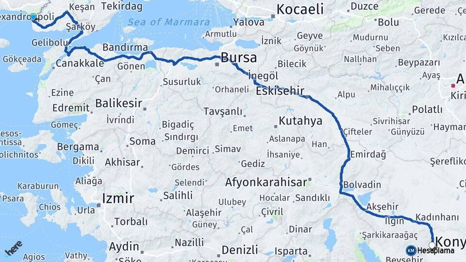 Edirne Enez Konya Arası Kaç Km - Yol Haritası