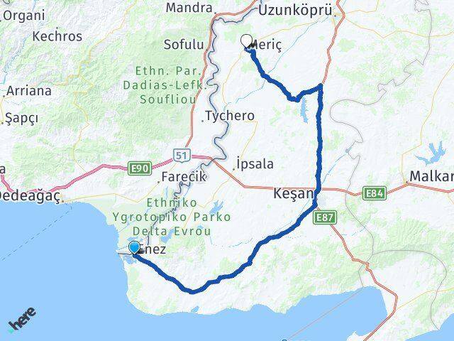 Edirne Enez Meriç Arası Kaç Km - Yol Haritası