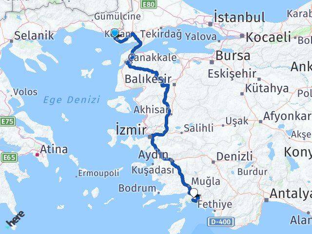 Edirne Enez Muğla Arası Kaç Km - Yol Haritası