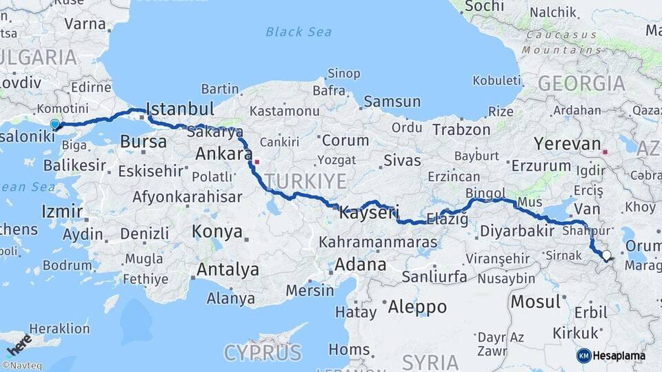 Edirne Enez Şemdinli Hakkari Arası Kaç Km - Yol Haritası