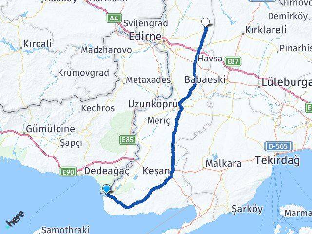 Edirne Enez Süloğlu Arası Kaç Km - Yol Haritası