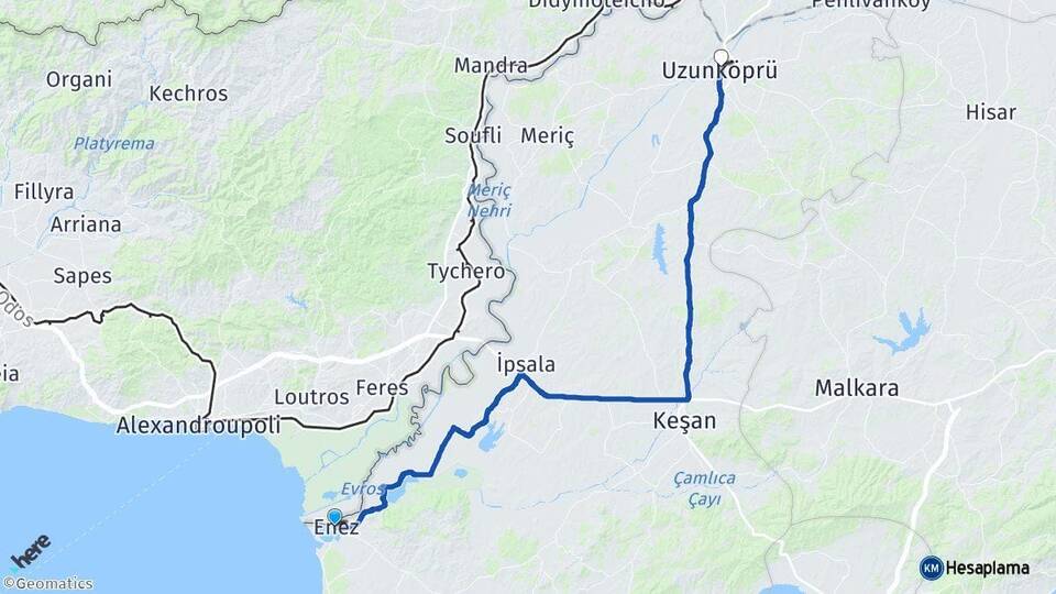 Edirne Enez Uzunköprü Arası Kaç Km - Yol Haritası