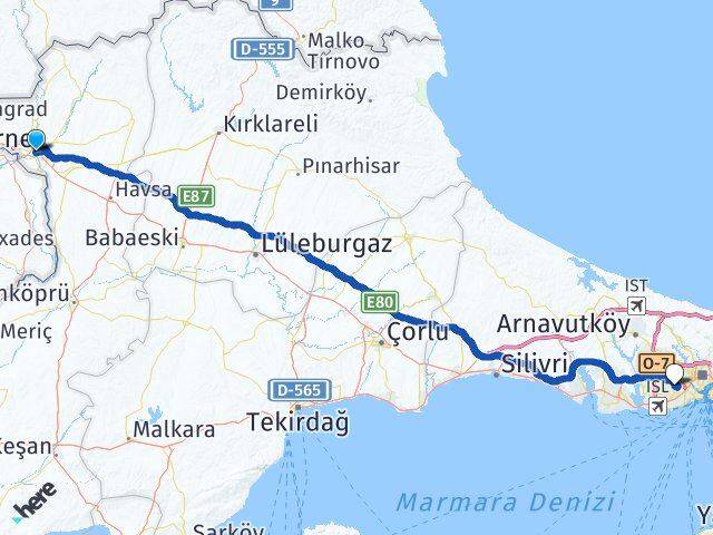 Edirne Esenler İstanbul Arası Kaç Km - Yol Haritası