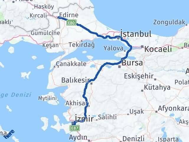 Edirne Gaziemir İzmir Arası Kaç Km - Yol Haritası