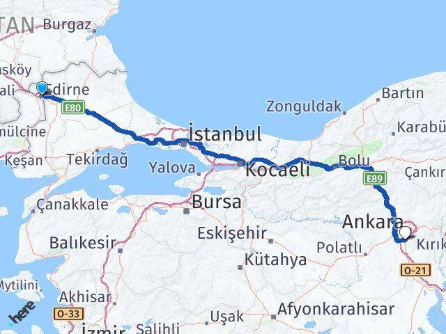 Edirne Gölbaşı Ankara Arası Kaç Km - Yol Haritası