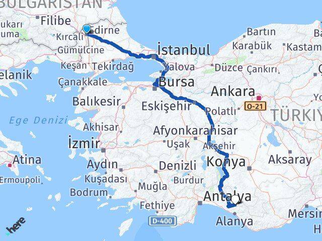 Edirne Gündoğmuş Antalya Arası Kaç Km - Yol Haritası