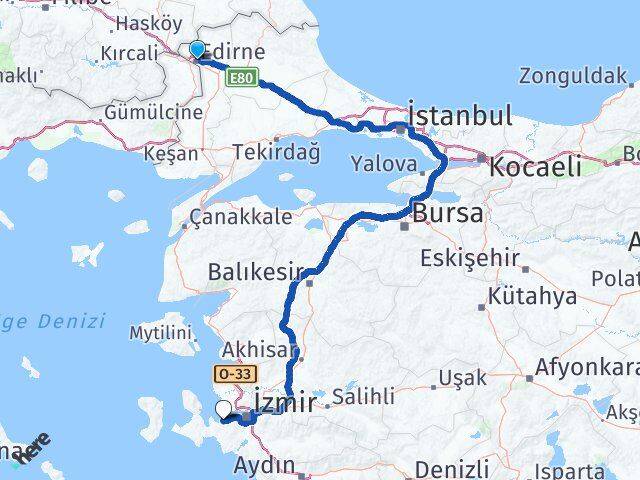 Edirne Güzelbahçe İzmir Arası Kaç Km - Yol Haritası