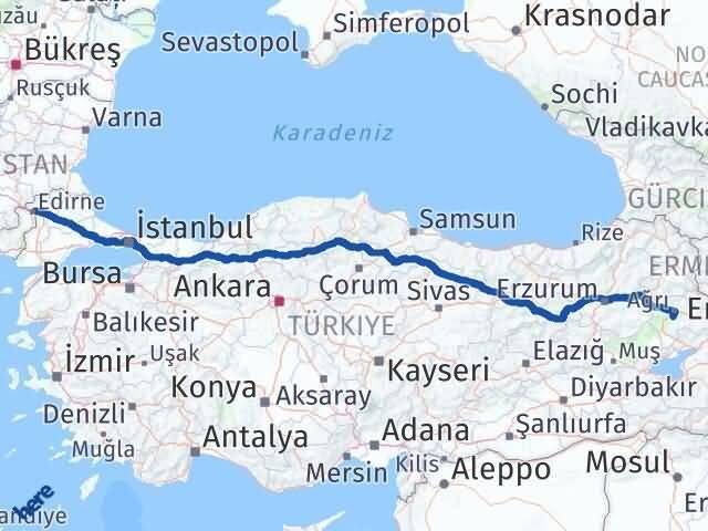 Edirne Hamur Ağrı Arası Kaç Km - Yol Haritası