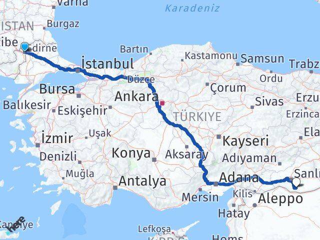 Edirne Harran Şanlıurfa Arası Kaç Km - Yol Haritası