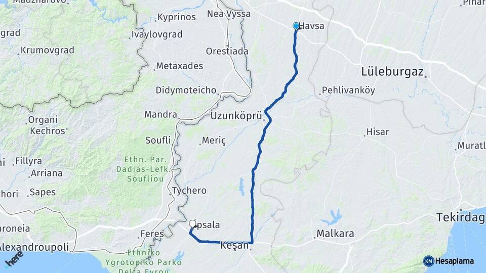 Edirne Havsa İpsala Arası Kaç Km - Yol Haritası