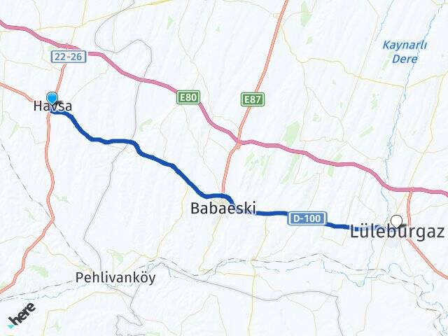 Edirne Havsa Lüleburgaz Kırklareli Arası Kaç Km - Yol Haritası