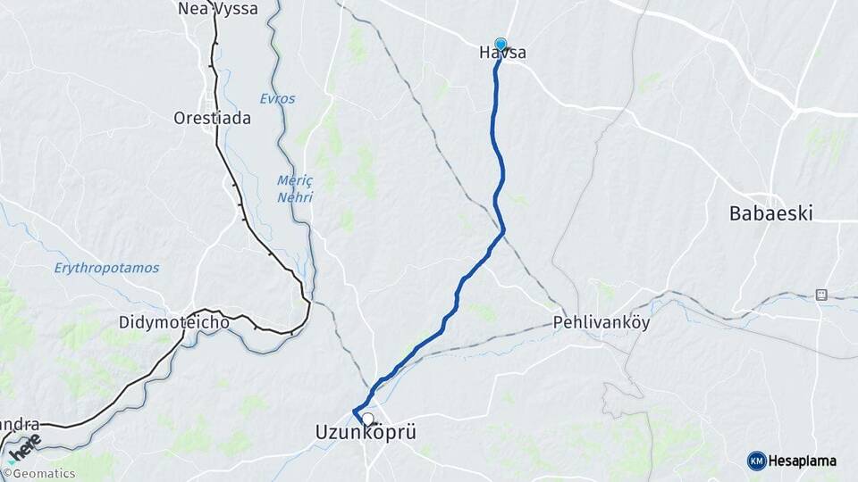Edirne Havsa Uzunköprü Arası Kaç Km - Yol Haritası