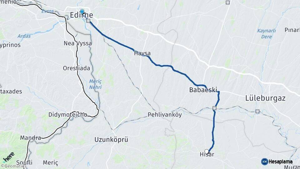 Edirne Hayrabolu Tekirdağ Arası Kaç Km - Yol Haritası
