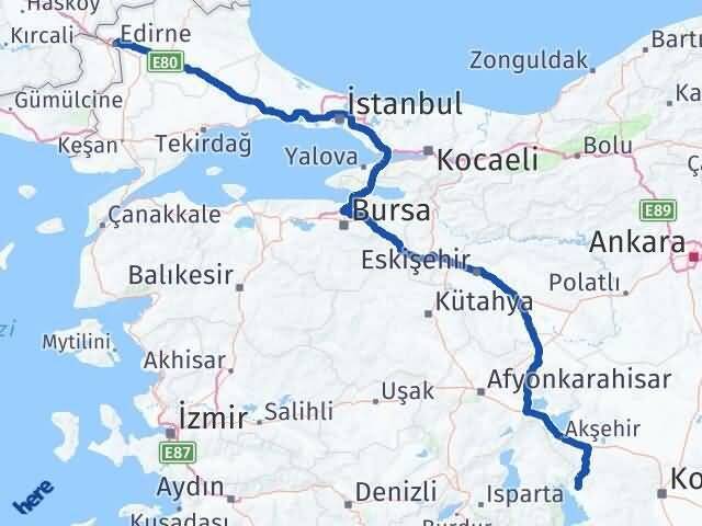 Edirne Hüyük Konya Arası Kaç Saat? Yol Haritası, Yakıt, Rota ve Mesafe Hesaplama Edirne Hüyük Konya Arası Kaç Km? Kaç Saat? Yol Haritası