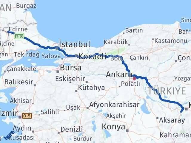 Edirne İncesu Kayseri Arası Kaç Km - Yol Haritası