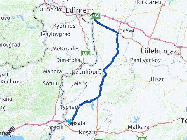 Edirne İpsala 1.Murat Arası Kaç Km - Yol Haritası